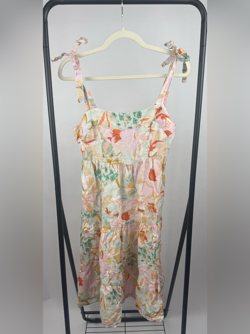 Kachel x Anthropologie Floral Linen Tie Strap Midi Dress Women’s Size 6 - Picture 5 of 8